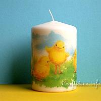 Decoupage Candle with Easter Chick Motif
