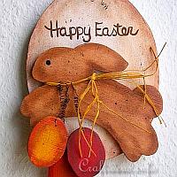 Wooden Country Easter Bunny Plaque with Easter Eggs